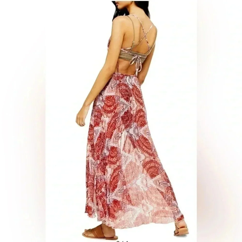 NWT Topshop Womens Paisley Print‎ Cover-Up Chiffon Maxi Dress Size Small